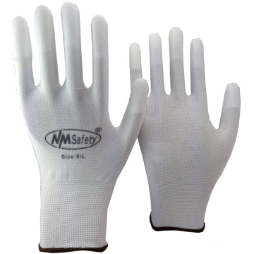 NMSAFETY Gants en polyester 13 g avec revêtement PU blanc sur les doigts